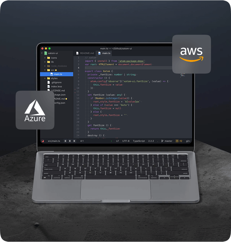 Laptop with Azure and AWS cloud hosting visuals